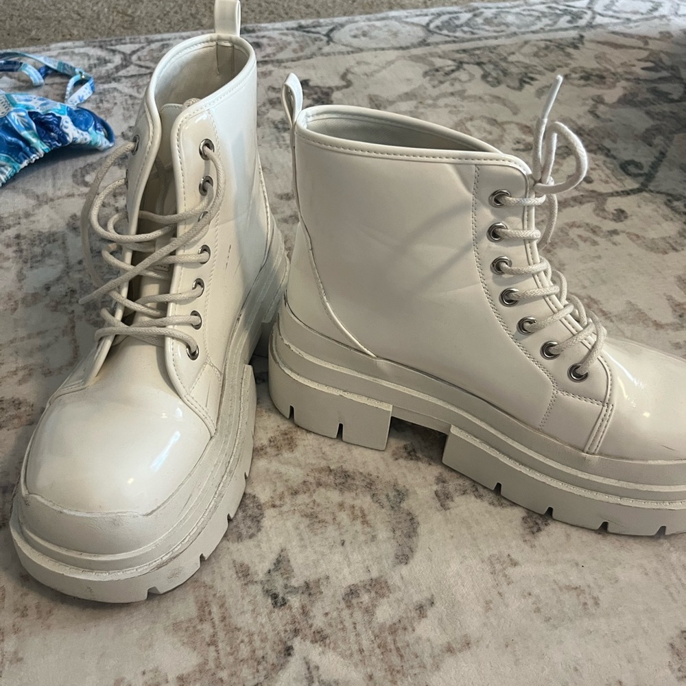 Forever 21 Glossy White Combat Boots